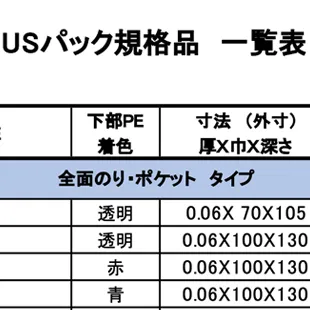 USパック 規格品一覧表